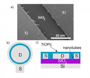 Схематическое изображение использованного в работе тонкопленочного транзистора на подложке из кремния. 