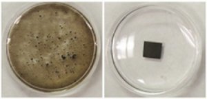 Слева – разрушившаяся в воде мембрана из чистого оксида графена. Загрязненная пленка из оксида графена (рисунок справа)