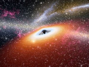 Сверхмассивная черная дыра в центре галактики глазами художника. Изображение NASA.